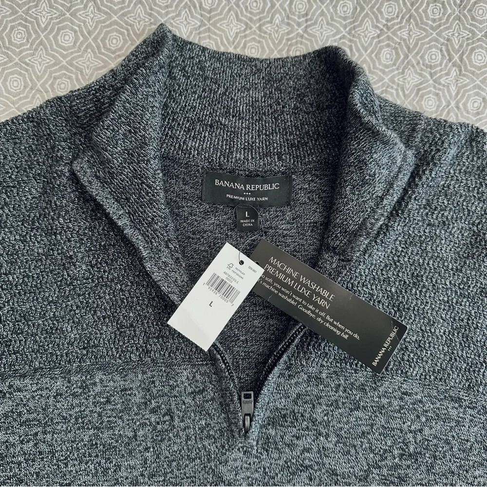 NEW! Banana Republic Men’s Premium Luxe Yarn 1/4 Zip Sweater Charcoal Size L